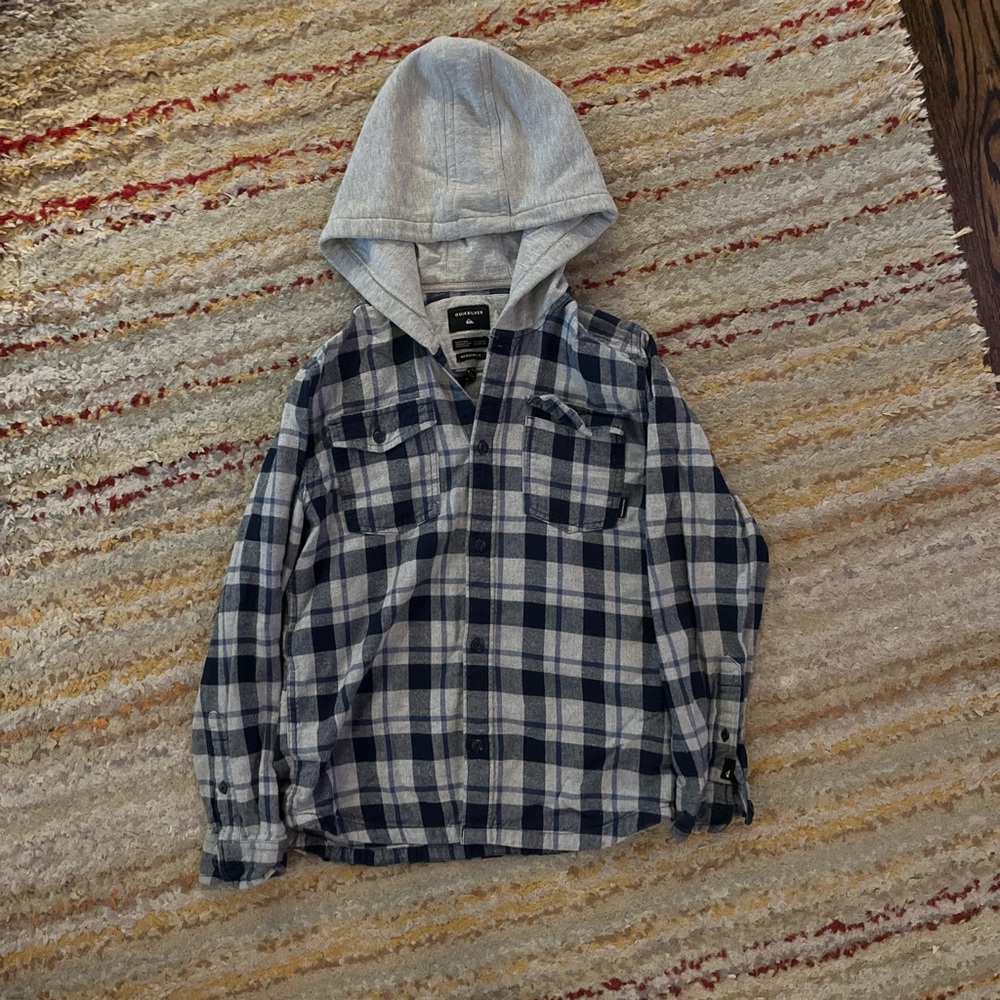 Blue Plaid Quicksilver Hooded Kids Jacket